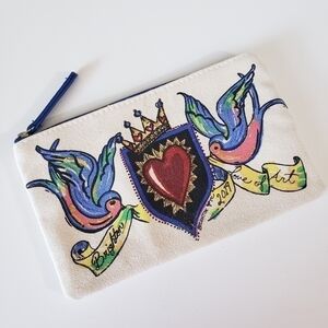 Brighton Love of Art 2019 Tattoo Hearts Birds Canvas Makeup Pouch Clutch Bag